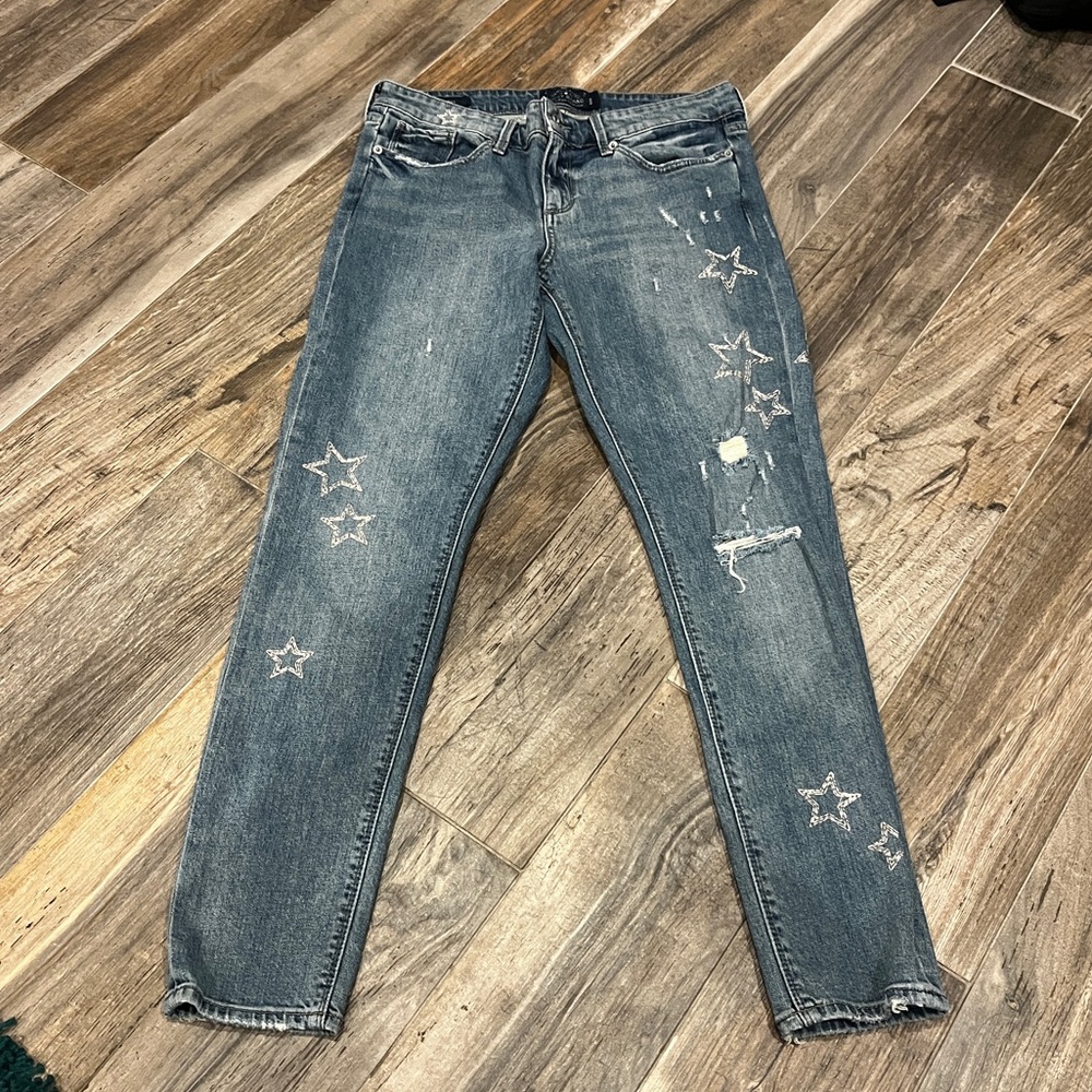 Lucky Brand Stella Skinny Sz 8/29 Jeans Distressed with Star Embroidery